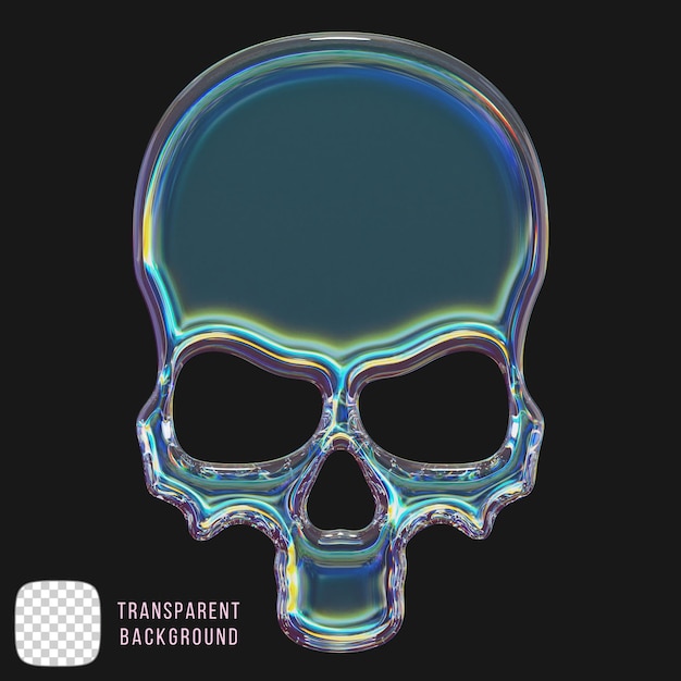 Dispersion Glas Schädel 3D-Render auf durchsichtigem Hintergrund