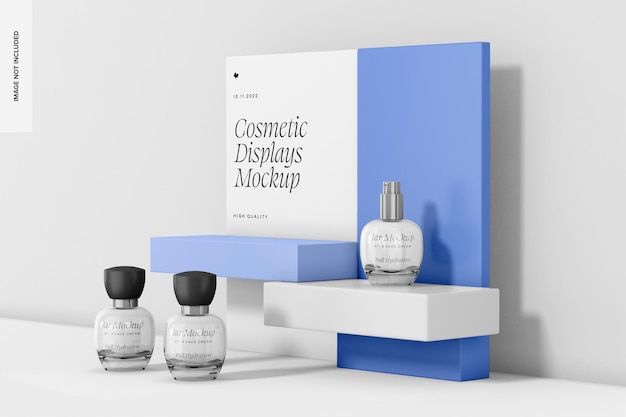 Display cosmético com maquete de estandes, vista direita