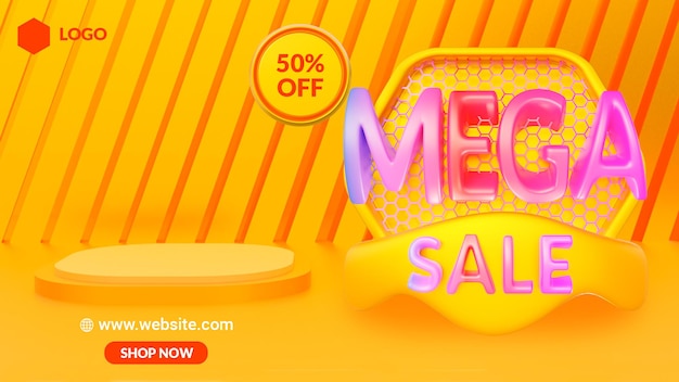 display promocional de produto em pódio 3D realista mega venda