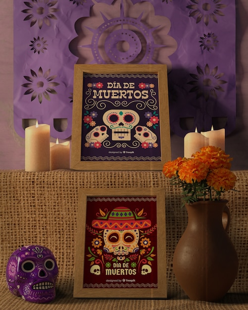 Disposición de colores y diseños para las maquetas del día de los muertos.