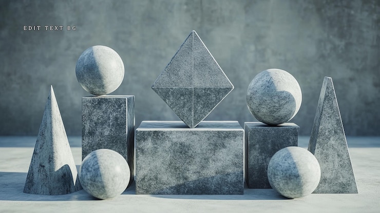 PSD disposición de formas geométricas de piedra sobre un fondo gris
