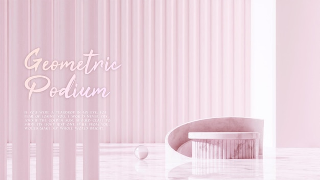 Disposition de paysage PSD du podium de cylindre en marbre rose et rendu 3d de mur texturé