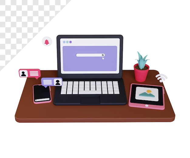 Dispositivi 3D con laptop smartphone e tablet