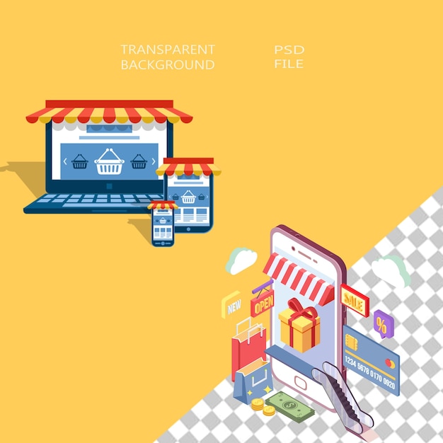 dispositivi che mostrano negozi online illustrazione sviluppo web e-commerce web design business