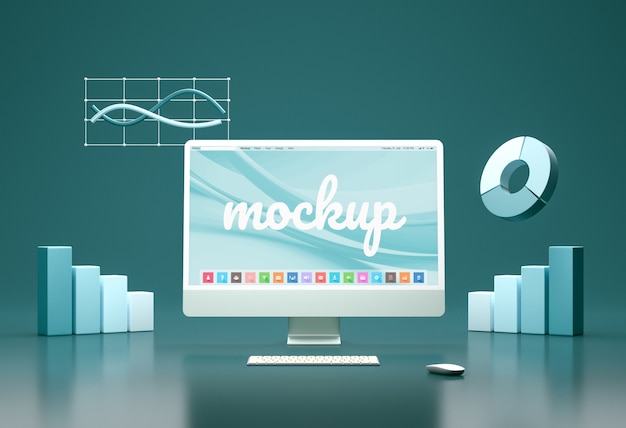 Dispositivi digitali in mockup di rendering geometrico