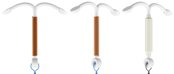 PSD dispositivo anticoncepcional intrauterino iuds hormonais não hormonais 3d isolados em transparente