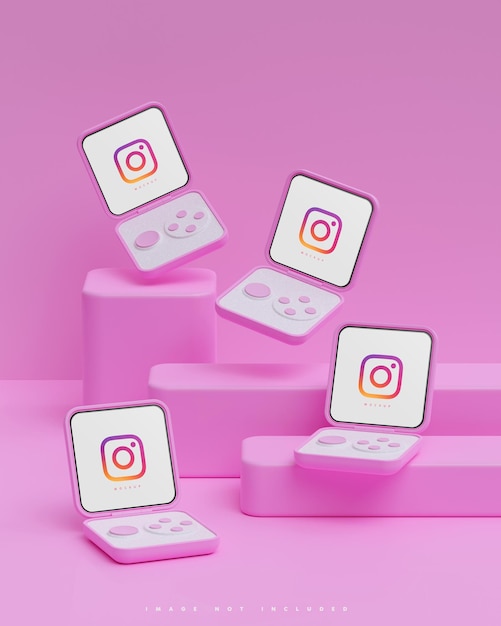 Dispositivo Smart Flip Interfaccia Instagram social media post mockup rendering 3d