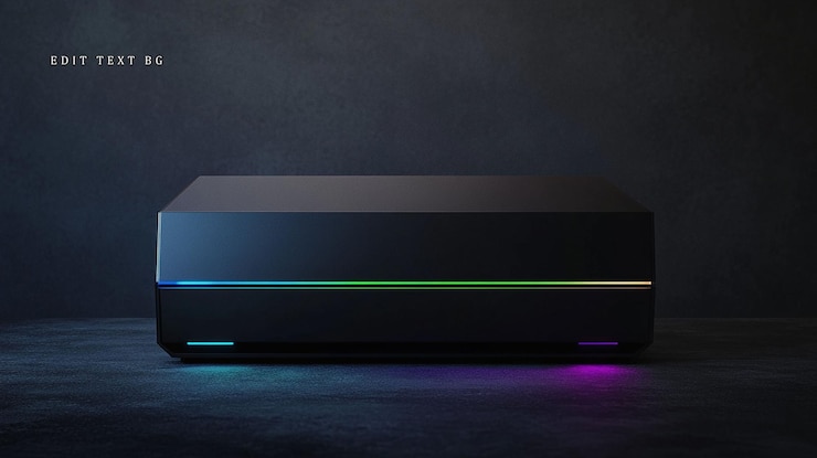 PSD dispositivo tecnológico oscuro futurista con iluminación rgb en fondo oscuro