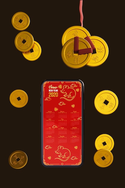 PSD dispositivo de teléfono inteligente con decoraciones doradas