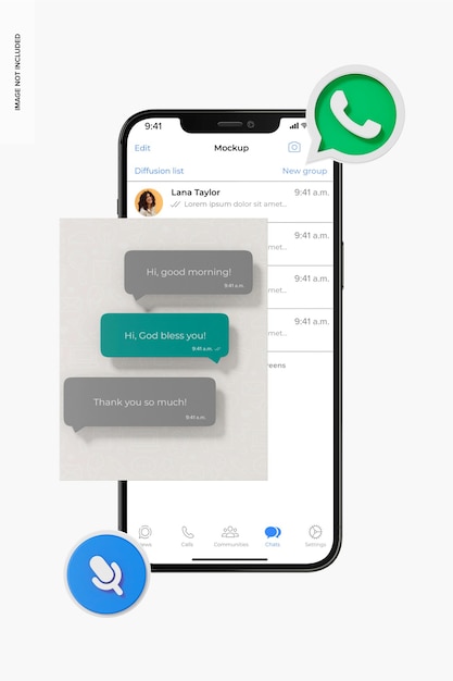 Dispositivo whatsapp con maqueta de iconos, vista frontal