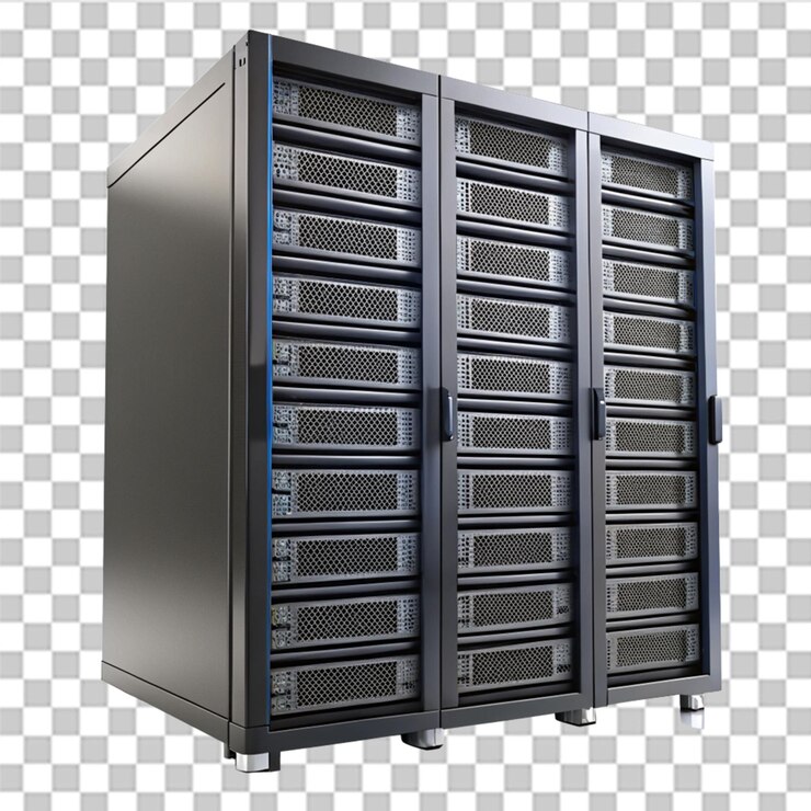 PSD dispositivos de almacenamiento de rack de servidor aislados sobre un fondo transparente