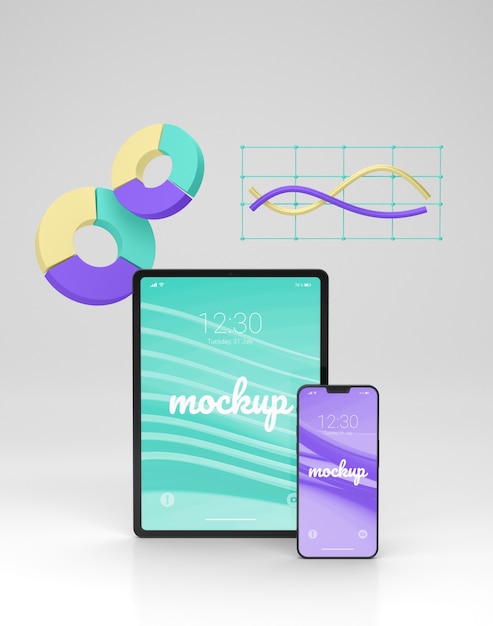PSD dispositivos digitais em maquete de renderização geométrica