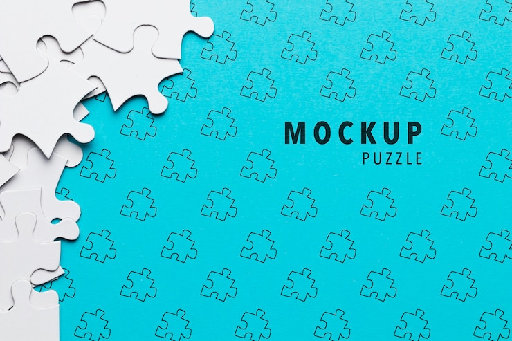 PSD disposizione con i pezzi del puzzle su sfondo blu