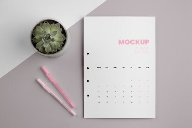 Disposizione del calendario mock-up minimalista