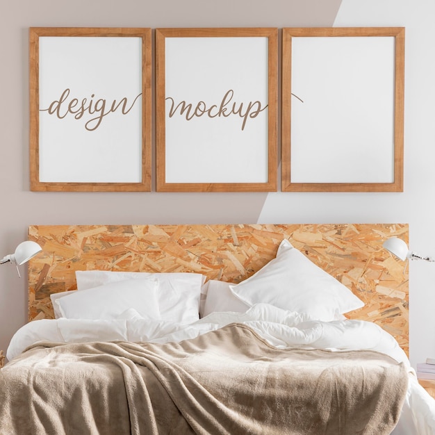 Disposizione delle cornici mock-up in camera da letto