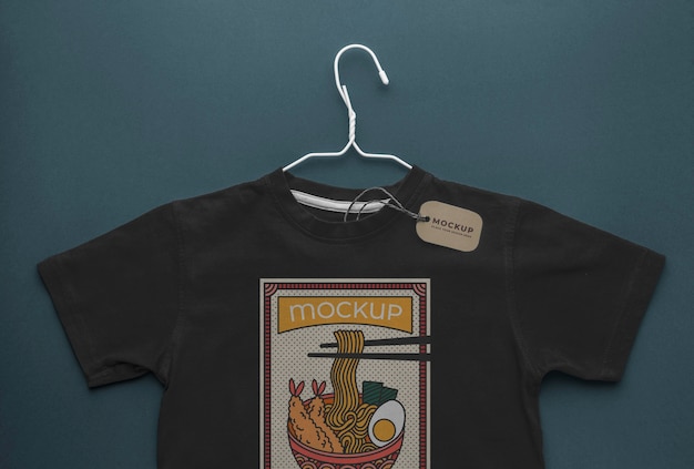 Disposizione mock-up di t-shirt giapponese vista dall'alto