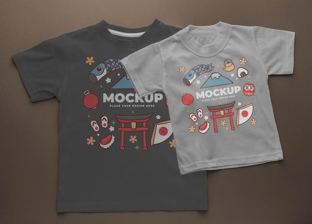 Disposizione mock-up di t-shirt giapponese vista dall'alto