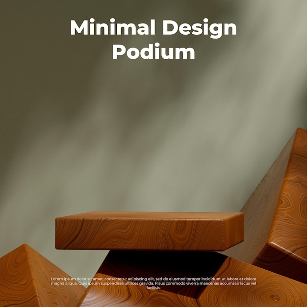 Disposizione quadrata della parete verde, modello di rendering 3D del podio rettangolare in legno