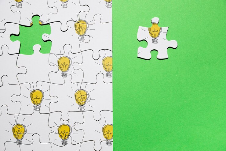 PSD disposizione vista dall'alto con puzzle su sfondo verde