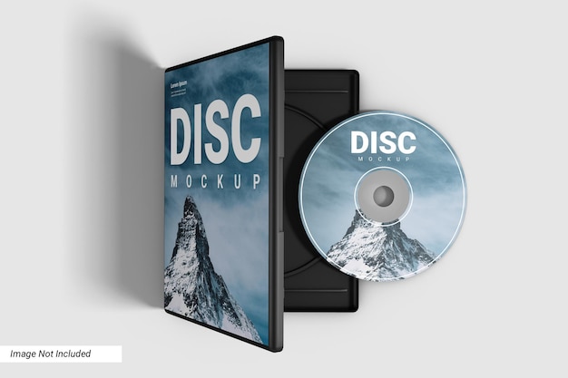 Disque compact réaliste et maquette de boîtier ouvert