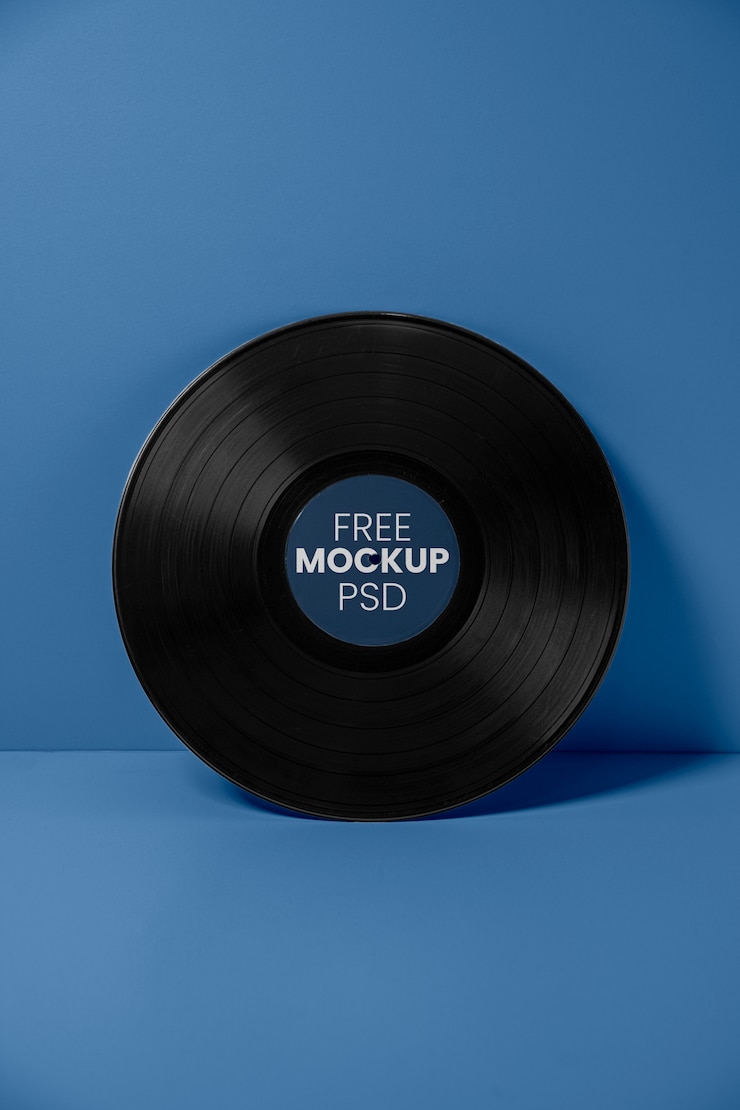 PSD disque vinyle avec fond bleu