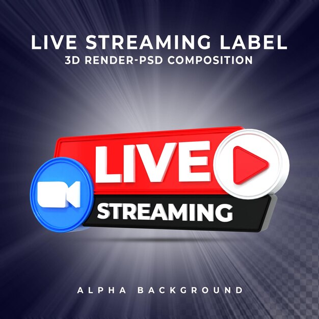 Distintivo de ícone de renderização em 3d de streaming ao vivo