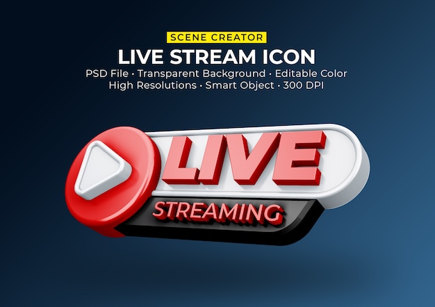 Distintivo dell'icona di rendering 3D in streaming live isolato