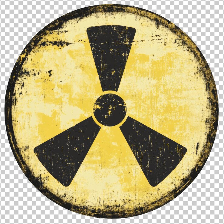 PSD distressed yellow grunge radiation symbol transparent
