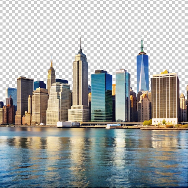 Distrito financiero de Manhattan con rascacielos sobre un fondo transparente