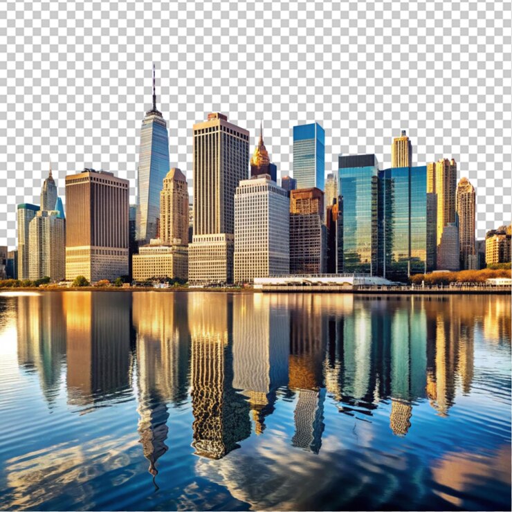 PSD distrito financiero de manhattan con rascacielos sobre un fondo transparente