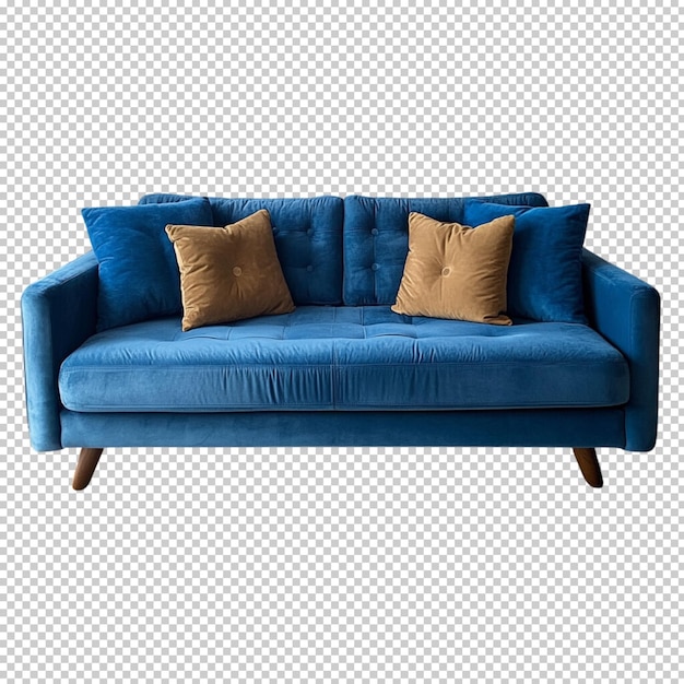 Divano blu con cuscini divano blu soffice isolato su sfondo trasparente
