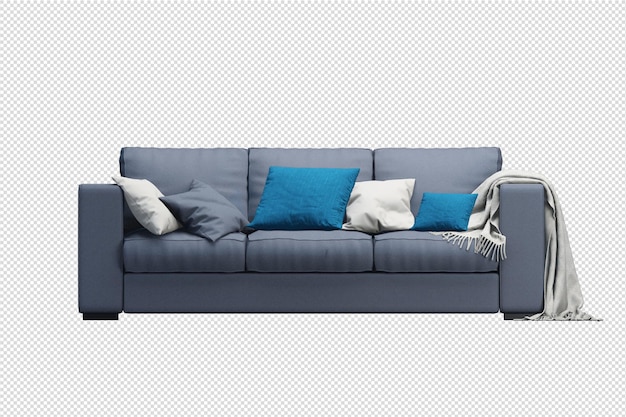Divano blu in soggiorno nel rendering 3d isolato