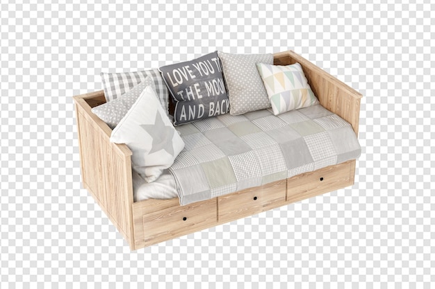 Divano in legno nel rendering 3d isolato