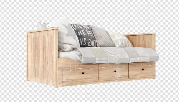 Divano in legno nel rendering 3d isolato