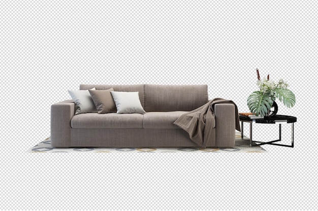 Divano minimo in soggiorno nel rendering 3d isolato