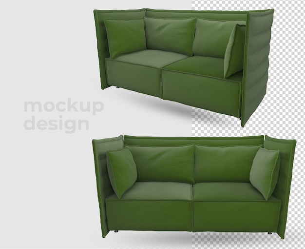 Divano verde in lacerazione con moderno design 3d