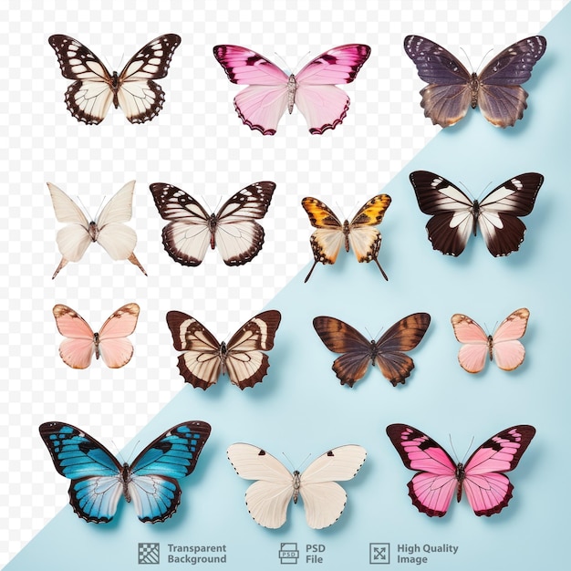 PSD divers papillons seuls sur fond transparent