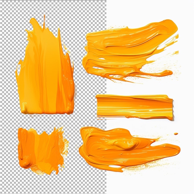 PSD divers traits de pinceau à huile orange sur fond transparent depuis le haut