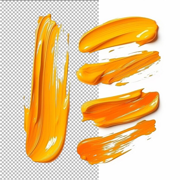 PSD divers traits de pinceau à huile orange sur fond transparent depuis le haut
