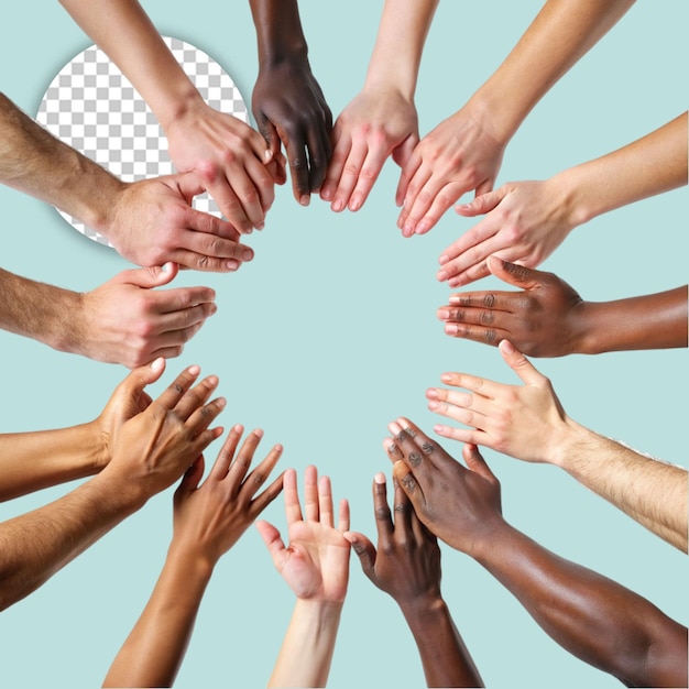 Diversas manos en círculo