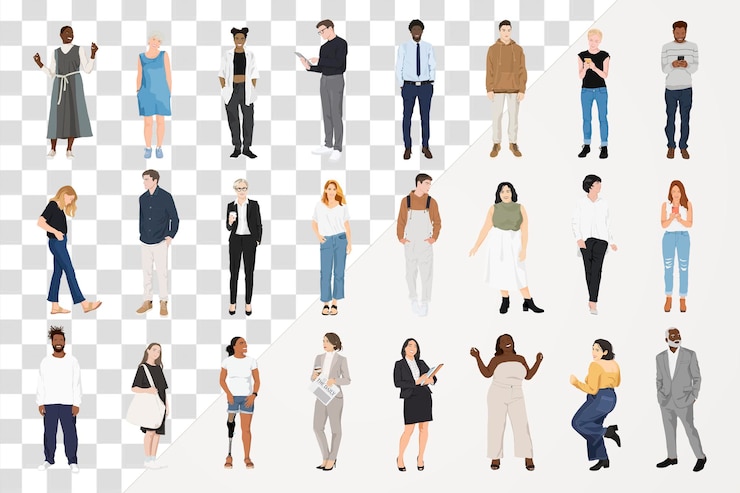 PSD diversas personas png pegatina ilustración de fondo transparente conjunto