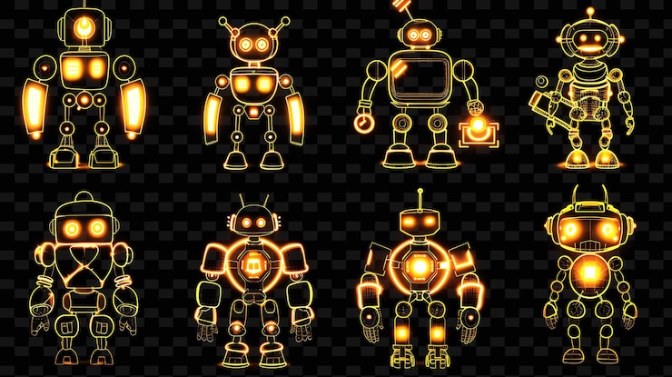 PSD diverses icônes de robots commerciaux avec un effet étincelant dans l'ensemble graphique png iconic y2k shape art decorativei