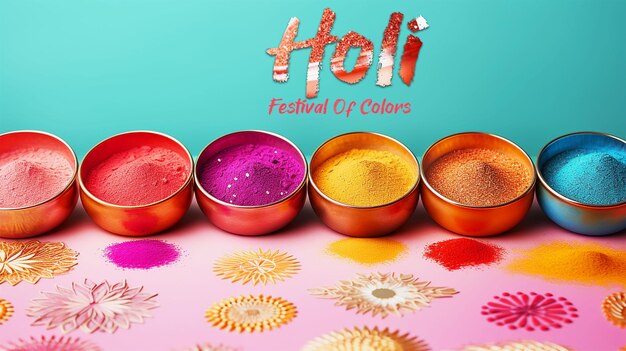 PSD diverses peintures holi dans des pots sur un plateau pour la fête nationale indienne