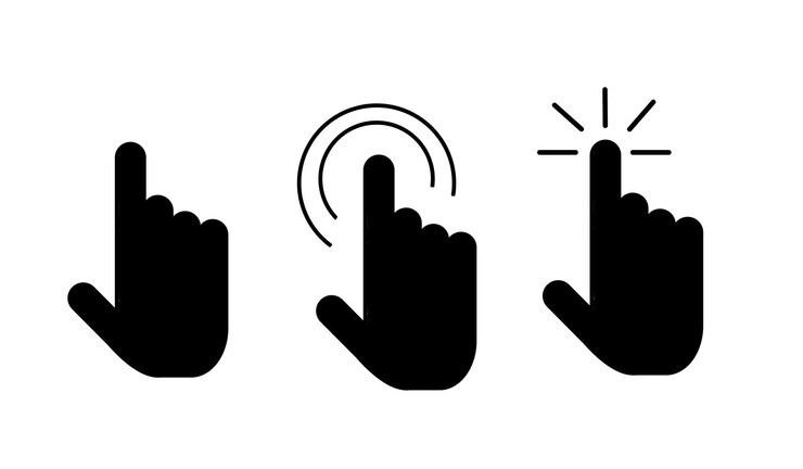 PSD diversi gesti delle mani che indicano l'azione di clic per gli elementi dell'interfaccia utente