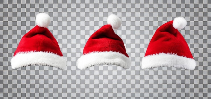 PSD diversos sombreros navideños expuestos en una cuadrícula con estilos y ángulos únicos