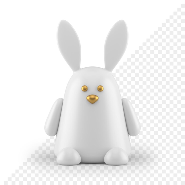 PSD divertente coniglio bianco pasqua statuetta in porcellana premium carino giocattolo infantile vista frontale icona 3d