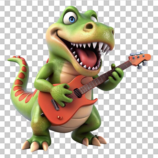 Divertida ilustración de dibujos animados en 3D de un rocker TRex
