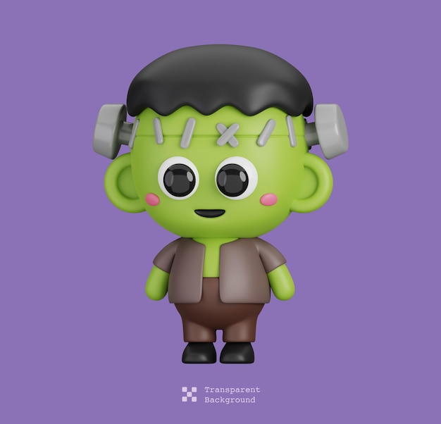 Divertido personaje de dibujos animados de Halloween Frankenstein Monster aislado 3d Render Ilustración