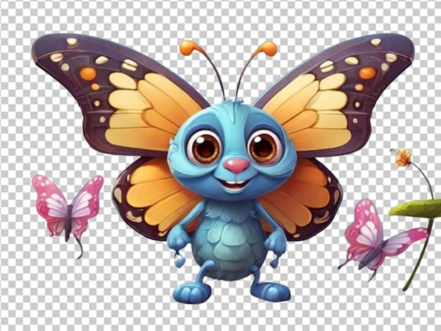 PSD divertido personaje de dibujos animados de mariposa