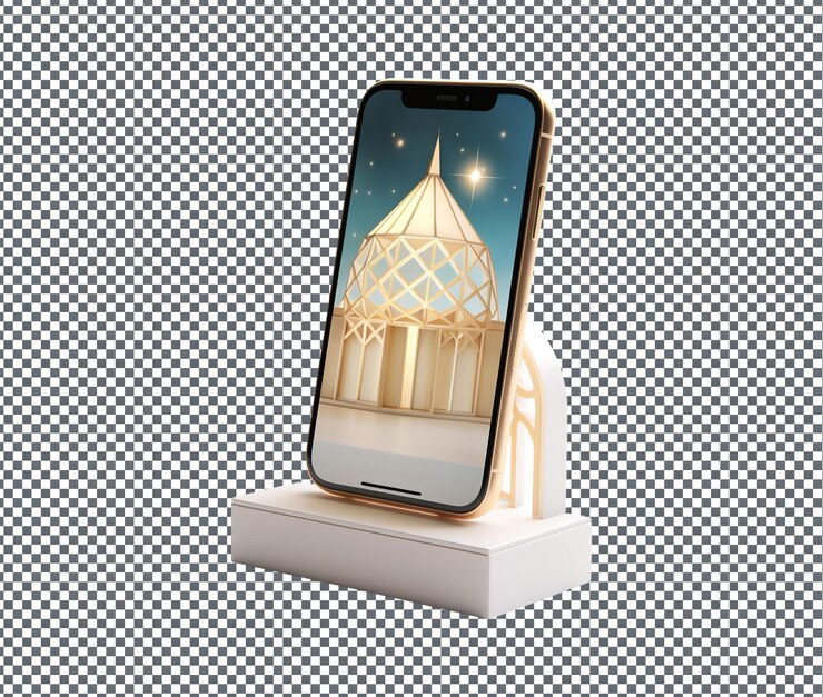 PSD un divertido puesto de teléfonos inteligentes de eid mubarak aislado sobre un fondo transparente